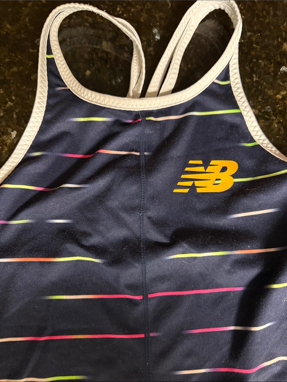 New Balance Navy Girls' Athletic Leggings with Neon Stripe Accents Top S